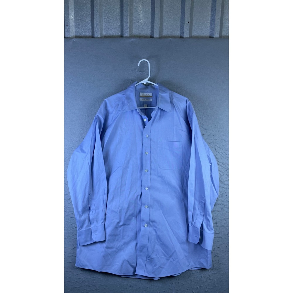 Roundtree & Yorke Dress Shirt Mens 17 33 Blue Excellent Non-Iron Gold Label